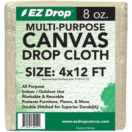All Purpose Canvas Drop Cloth by EZ Drop - Cotton Duck Dropcloth Tarp for Painting, Construction Debris, Floor & Furniture Protection, Heavy Duty Cover Against Paint, Dust, Dirt (4 ft. x 12 ft.)