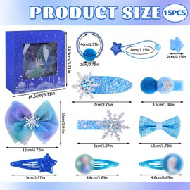 Pack of 15 Hair Accessories Girls Hair Clips Girls Cartoon Theme Hair Accessories Headband Hair Clips DIY Hair Clip Butterfly Children's Jewellery Make 4 Years with Bow and Snowflakes