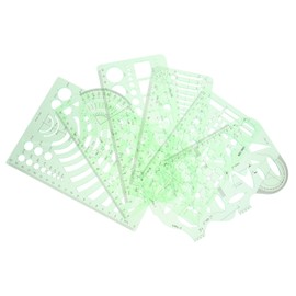 Ciieeo 6-Piece Geometric Stencil Architecture Drawing Templates Set, Circle Ruler for Drafting and Art Design, Transparent Green Plastic Shape Templates for School, Office, and Home Use