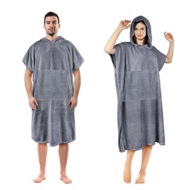 LSXD Poncho de Surf con Capucha, Bata de Baño de Microfibra para Mujer, Hombre y Adultos (88 x 110cm), Secado Rápido,Toalla Sudadera Suave con Bolsillo para Playa Natación, Surf(Gris)