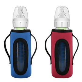 Beautyflier Glass Baby Bottle Sleeve Covers for Dr. Brown’s Natural Narrow Baby Bottles 8 oz with Dual Handle, 3.3mm Thicken Heat and Cold Retention Baby Bottle Sleeve (Red+Blue)