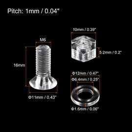 uxcell M6 x 16mm Plastic Phillips Machine Screws with Nuts and Flat Washers, PC Flat Head Machine Bolts Transparent 20 Sets