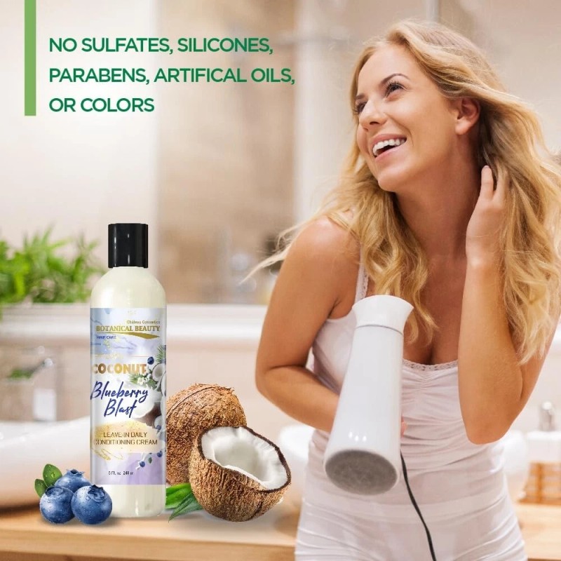 Acondicionador sin enjuague Coconut Blueberry Blast para suavizar el cabello,