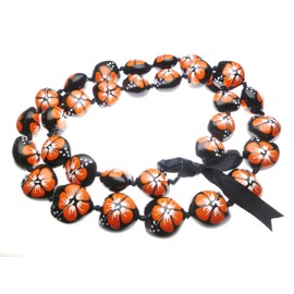 Aloha Passion Hawaiian Style Kukui Nut Lei, Hand Painted Orange Hibiscus 32 Inches