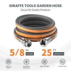 Giraffe Tools Garden Hose 25FT, 5/8"Heavy Duty Lay Flat Water Hose, No Kink, Flexible, Leakroof Gardening Hose with Male to Female Fitting, Lightweight Hybrid Hose Pipe for Garden & Yard