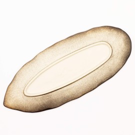 Ichikyu Mino Ware Leaf Shaped Oval Plate, Approx. 13.0 x 5.5 inches (33 x 14 cm), Shinkai Glaze, Made in Japan