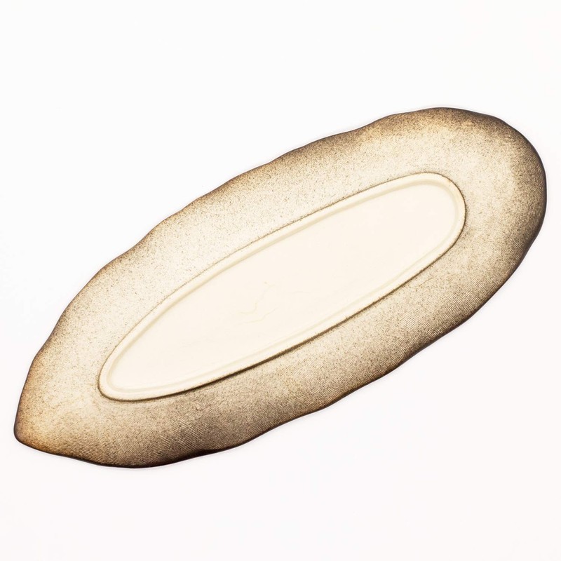 Ichikyu Mino Ware Leaf Shaped Oval Plate, Approx. 13.0 x