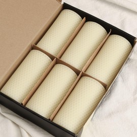 Pure Natural Beeswax Pillar Candles Bulk - Pack of 6 - Honeycomb Surface, No Scent- for Emergency/Prayer/Relax (2inch Diameter, 4 inch Tall - Off White)