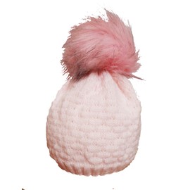 Baby Pink Girls Crochet Knitted Plain Bobble Hat - Fully Lined (0-6 Months)