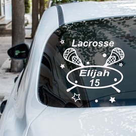 Lacrosse Wall Stickers with Customizable Name in Circle Lacrosse Sticks Balls Stars - Lacrosse Window Decal for Kids Room Cars Training Halls - Custom Name Decals