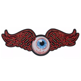 QPS Flying Eyeball Embroidered Jacket Vest Back Patch- 2PC- 10" x 4" and 5"