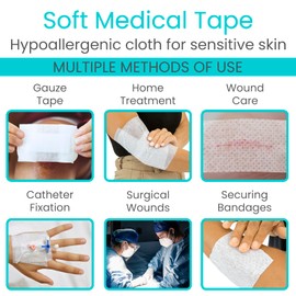 ViveCare Soft Cloth Surgical Tape 4" x 10 Yards (3 Rolls) - Hypoallergenic Medical Paper Tape for Wound Care - First Aid Kit Supplies for Wound Dressing - Latex-Free Breathable Tape Gauze