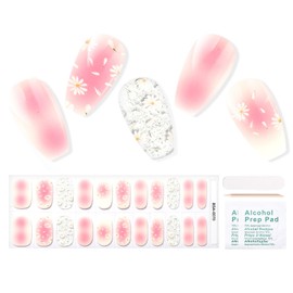 U-Shinein UV Free Gel Nail Strips, 22Pcs Fully Cured Gel Nail Strips Stickers Gel Nail Wraps Kit, Salon-Quality, Long Lasting Real Gel Nail Stickers, Includes Prep Pads, Nail File & Wood Stick (02)