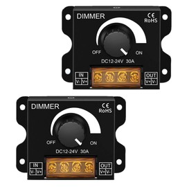 2PCS 12V LED Light Strip Dimmer Switch,DC12V-24V 30A PWM Dimming Controller Stepless Dimmer Knob for Single Color LED Strips 5050/3528 Light,ON/Off Switch with Aluminum Housing