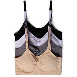 Kalon 4 Pack Women’s Nylon Spandex Removable Pads Comfort Cami Bras Wireless, Basics, X-Small