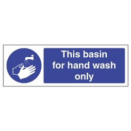 V Safety This Basin For Hand Wash Only - Landscape 300 x 100 mm - 2mm Rigid Plastic Safety Sign