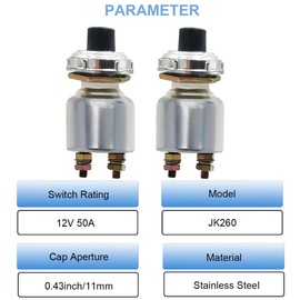 MKBKLLJY 3 Pcs Car Start Switch Accessories Push Horn Button Starter Switch Automatic Reset Button Replacement for Cars Agricultural Vehicles Engineering Vehicles with 12AWG O Ring Terminal Cable