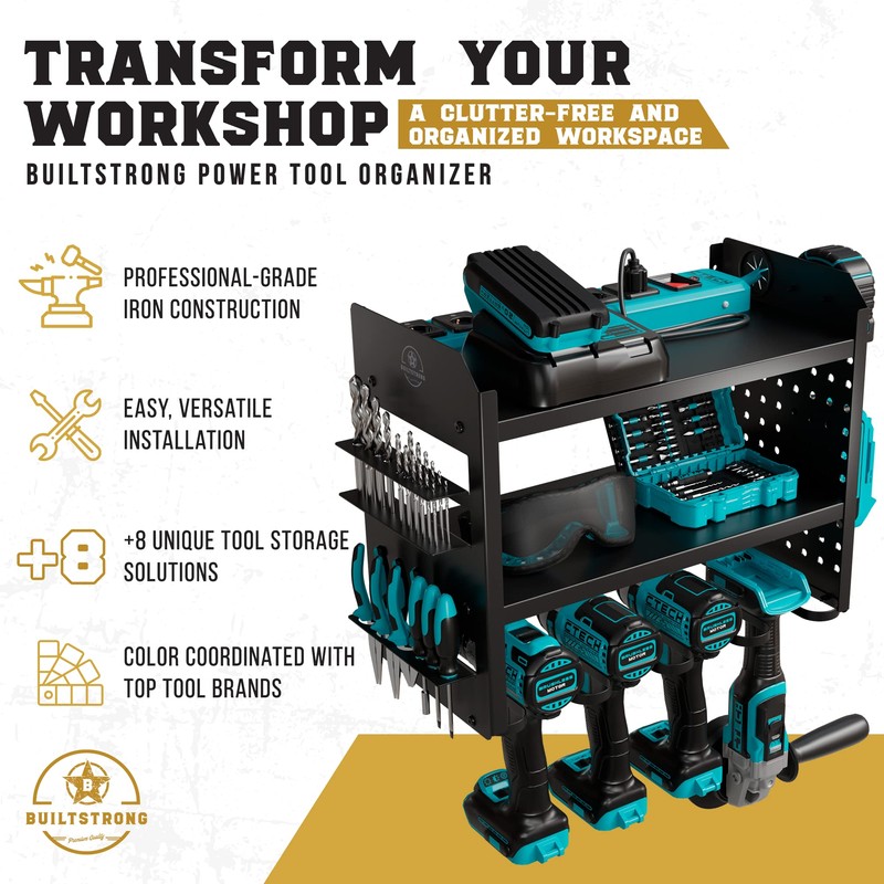 BUILTSTRONG Power Tool Organizer Wall Mount - 3-Tier Heavy-Duty Metal