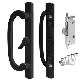 8.5" Legacy Sliding Patio Glass Door Center Latch Black Handle Set - Sash Controls 2265 + Mortise Lock 45°- Non-keyed Door Handles, Fits 3-15/16” Screw Hole Spacing and 1-1/4" to 2-1/4" Thick Doors