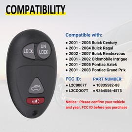 Vurkcy Keyless Entry Remote Control Car Key Fob Compatible with Buick Century Regal Rendezvous, Pontiac Aztek Grand Prix 2001-2007, Oldsmobile Intrigue, Replacement for L2C0007T (Pack of 2)