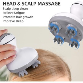Masajeador de cabeza de cuero cabelludo eléctrico, portátil, impermeable, masajeador de cabeza con 4 cabezas, 84 nodos, regalo ideal para el crecimiento del cabello, limpieza profunda y masaje de liberación de estrés