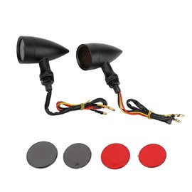 2Pcs Motorcycle Turn Signal Lamp Brake Light Vintage Grille Modification AccessoryBlack