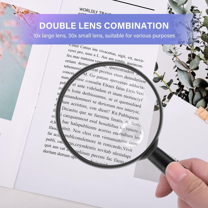 Magnifier, 10x and 30x, Handheld Magnifier, Large, Easy to View,
