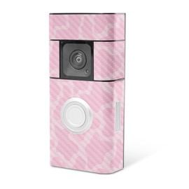 MightySkins Carbon Fiber Skin Compatible with Ring Video Doorbell Plus - Pink Giraffe | Protective, Durable Textured Carbon Fiber Finish | Easy to Apply