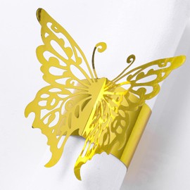 MORGIANA 3D Butterfly Napkin Ring, 50pcs Laser Disposable Paper Napkin Holders for Weddings Party Christmas Restaurant Table Decoration (Gold-Butterfly)