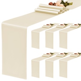 YMHPRIDE 6 Pack Cream Satin Table Runners 12x72 Inch Long for Wedding Party Birthday Banquet Table Decoration