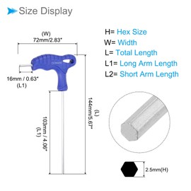 CoCud T-Handle Hex Wrench 2.5mm Hex CR-V Steel Metric T Key Wrench Blue for Basic Home Repair and Machine Maintenance 2pcs