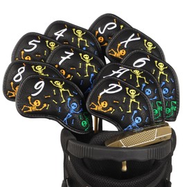 Mexican Style Golf Club Covers, Premium Leather Iron and Wedge Golf Club Head Covers,Set of 10pcs Fits Most Clubs