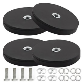 Beatific Pack of 4 Neodymium Magnets, Rubberised, Diameter 43 mm, Rubber Round Magnets, 10 kg Load Capacity, Strong Rubberised Magnets, Non-Slip with M6 Internal Thread Bore, for Screws Eyelet or Hook
