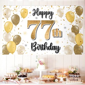 LASKYER - Pancarta grande con texto en inglés "Happy 77th Birthday", diseño con texto en inglés "Cheers to 77 Years Old Birthday Home Wall", decoración de fiesta de cumpleaños 77.