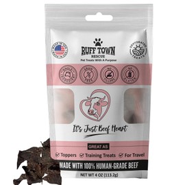 Ruff Town Rescue Dog Treats - Human Grade Beef Heart | Dehydrated Single Ingredient | High Protein, Low Fat, Hypoallergenic, Grain Free Training Treats | Ideal for all breeds & sizes, Made in USA(4oz)