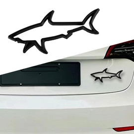 Hollow Shark Car Emblem, 3D Chrome Metal Car Badge Decal, Car Body Trunk Decorative Sticker, Cool Fish Car Fenders Bumpers Sticker, Auto Exterior Accessory for Car Motorcycle Truck Laptop (Black)