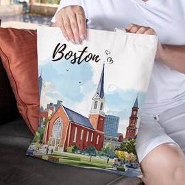 Boston Landscape Gift Tote Bags - Boston Travel Canvas Tote Bag City Themed Souvenir Gifts for Women Travel Lover Urban Explorers Birthday Wedding Shopping Grocery