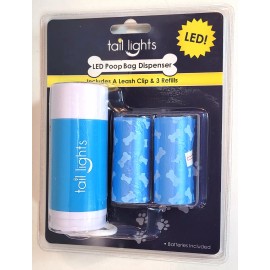Tail Lights LED Poop Bag Dispenser with Leash Clip & 3 Refills (30 Bags Total)