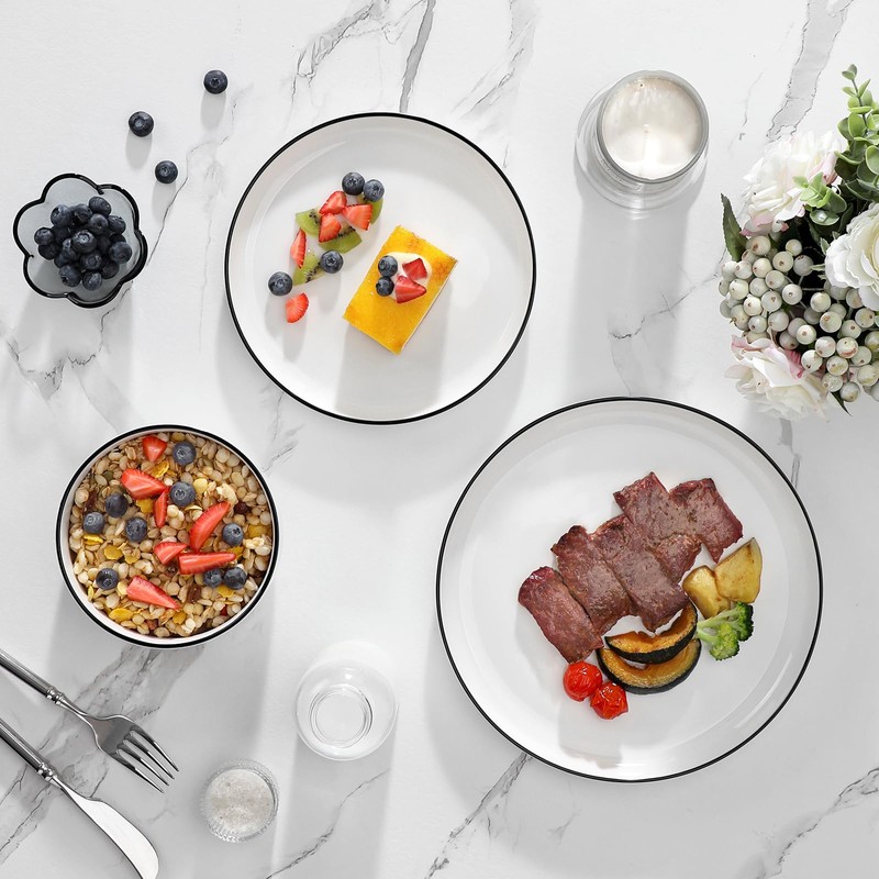 MALACASA Plates and Bowls Sets, 12 Pieces Modern Porcelain Dinnerware