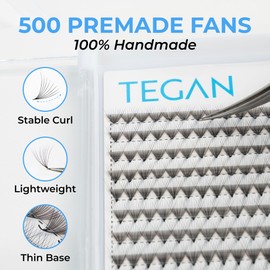 TEGAN LASH 320 Premade Fans Volume Eyelash Extensions, Handmade Lash Tray, From 8D-16D, 0.05/0.07 Thickness, C/CC/D Curl, 9-15mm Mix Length, Thin Base, Soft, Long-Lasting, Easy to Apply (12D-0.05-D)