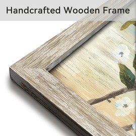 Small Bird Pictures Framed: Blossom Flower Artwork Botanical Wall Art Animal Painting Framed on the Tree Branch Print for Office(20x20)