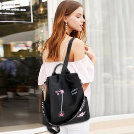 DORRISO Women Backpack Elegant Cute Rucksack Shoulder Bag Travel Women Backpack Anti-thief Pocket Lightweight Casual Daypack Nylon Schoolbag Black