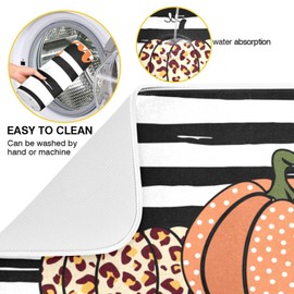 Kcldeci Autumn Dish Drying Mat for Kitchen Counter Dish Drying Pad Dish Mat, Black Stripe It's Fall Y'all Buffalo Plaid Drying Mat for Coffee Machine Dish Rack 16x18