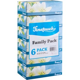 Finetouch 2-Ply Facial Tissues – 6 Boxes of 130 Soft Tissues (780 Total) – Strong & Gentle Tissue for Home, Office, or Travel Use