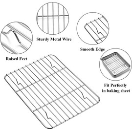 AIKKIL Baking Sheet with Rack Set [2 Sheets + 2 Racks], Stainless Steel Cookie Pan Baking Tray with Cooling Rack, Non Toxic & Heavy Duty & Easy Clean (9 x 7 x 1 inch)