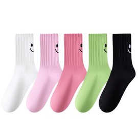 WBZOTSS - Calcetines deportivos para mujer, color blanco, con cara sonriente, 6/5 pares, Estilo b, One Size