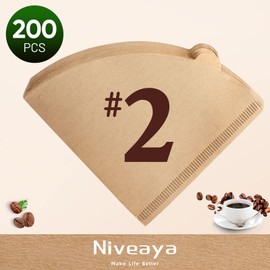 Niveaya V60 Cone Coffee Filters - 200 Count, Size 02, Coffee Filter #2 Cone Paper, 2-4 Cup, Natural Paper Coffee Filter.