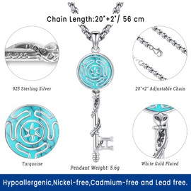 Hecate Key Necklace for Women Men Hekate Wheel Pendant Sterling Silver 925 Wiccan Pagan Necklace Wheel of Hekate Key Necklaces Witchcraft Wicca Jewelry Gifts for Her Him Mom Father Turquoise