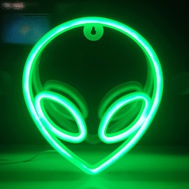 JYWJ Alien Neon Light,USB or 3-AA Battery Powered Neon Signs,LED Desktop Wall Decoration,Various Parties,Decoration Of Business Premises(Green)