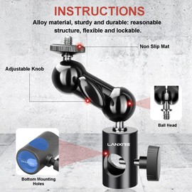 Lanxire Light Stand Mount and Articulated 1/4''-20 Double Mini Ball Head for Monitor/LED Light